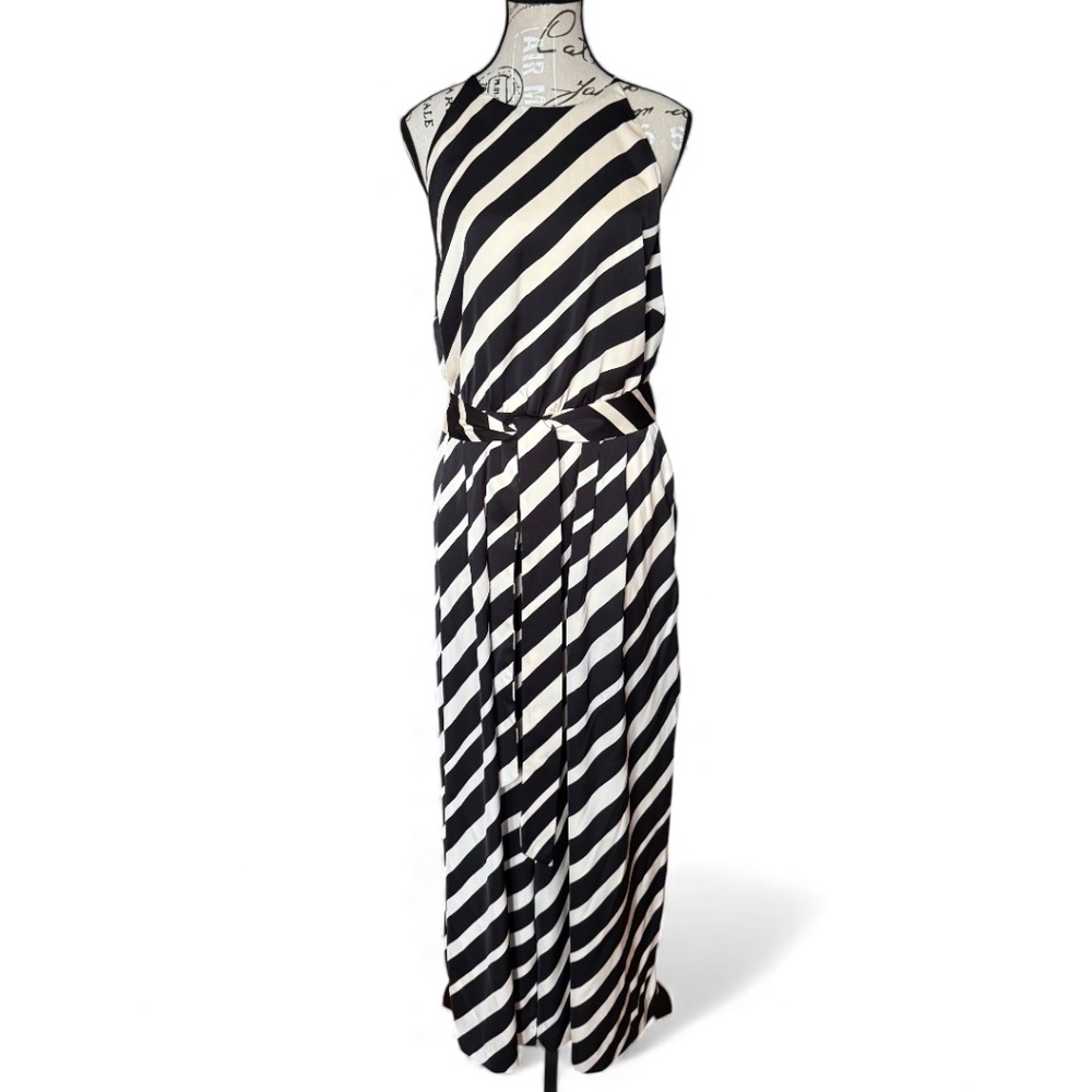 H&M Black & White Diagonal Stripe Wide-Leg Jumpsuit – Size L – NWT